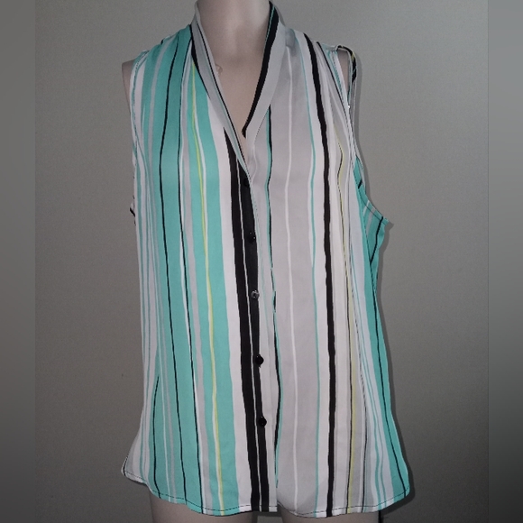 Worthington Tops - Worthington sleeveless striped blouse gray and aqua print new with tags